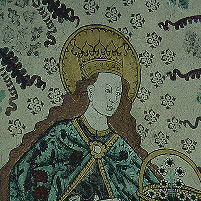 Heilige Elisabeth,Wandmalerei aus dem 15. Jahrhundert  in der alten Kirche von Enanger. Die heute für den Gottesdienst nicth mehr benutzte Dorfkirche beherbergt die schönste Sammlung kirchlicher Kunst in Schweden.