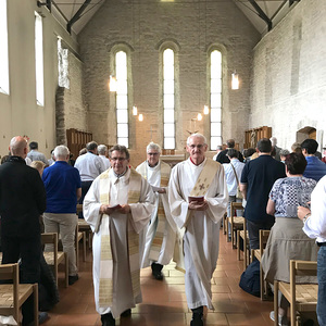 Nach der Vesper im Zisterzienserinnenkloster Helfta: Generalvikar Martin Korpitsch, Dechant Erich Seifner und Diakon Willi Jandrisits